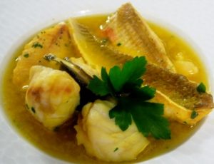 Šilutės žuvies sriuba (Fischsuppe) su sterku ir bulvių košės kukuliais